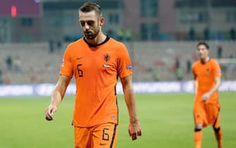 , BOSNIA AND HERZEGOVINA - OCTOBER 11: Stefan de Vrij of Holland  during the  UEFA Nations league match between Bosnia and Herzegovina  v Holland on October 11, 2020 (Photo by Nikola Krstic/Soccrates/Getty Images)
