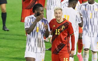 Ivory Coast Franck Kessie and Belgium's Alexis Saelemaekers pictured after a friendly game between the Belgian national soccer team Red Devils and Ivory Coast, Thursday 08 October 2020 in Brussels. BELGA PHOTO BRUNO FAHY (Photo by BRUNO FAHY/BELGA MAG/AFP via Getty Images)