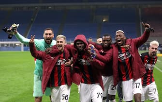 Ac Milan players  jubilate after the Italian Serie A soccer match between Fc Inter and Ac Milan at Giuseppe Meazza stadium in Milan, Italy, 17 October 2020.
ANSA / MATTEO BAZZI
