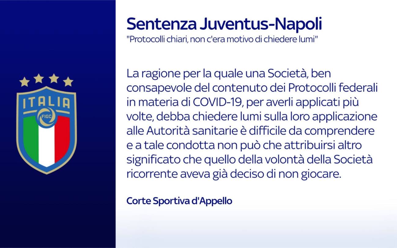 Sentenza Juve Napoli, le motivazioni che hanno indotto a respingere il