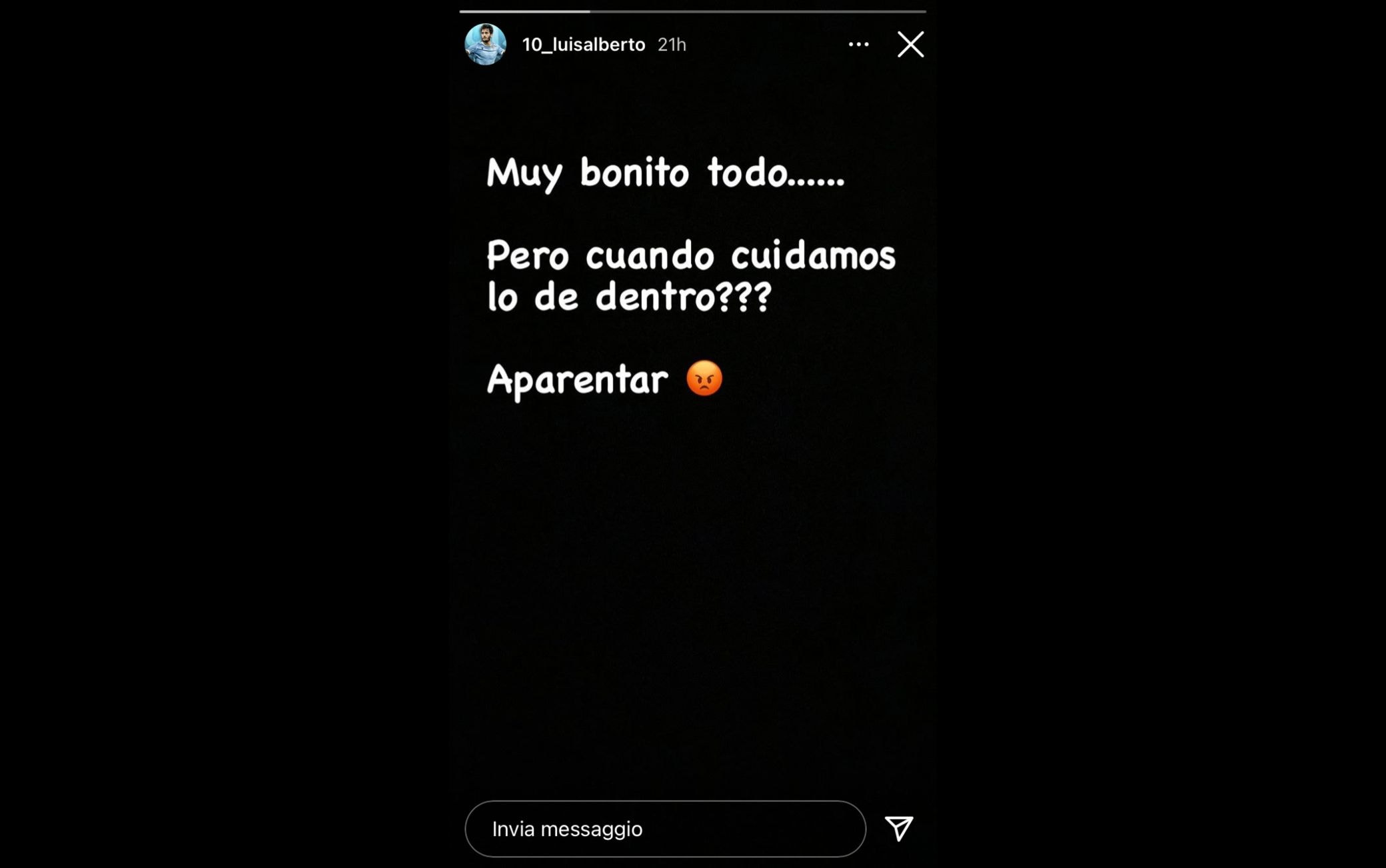 La "storia" Instagram pubblicata da Luis Alberto Luis Alberto Instagram