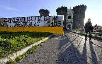A banner reading ''You represent the city that will never forget you'' has been placed in front of the Maschio Angioino castle by Diego Armando Maradona's fans in Naples, Italy, 26 November 2020. Maradona died on 25 November after a heart attack.
ANSA / CIRO FUSCO