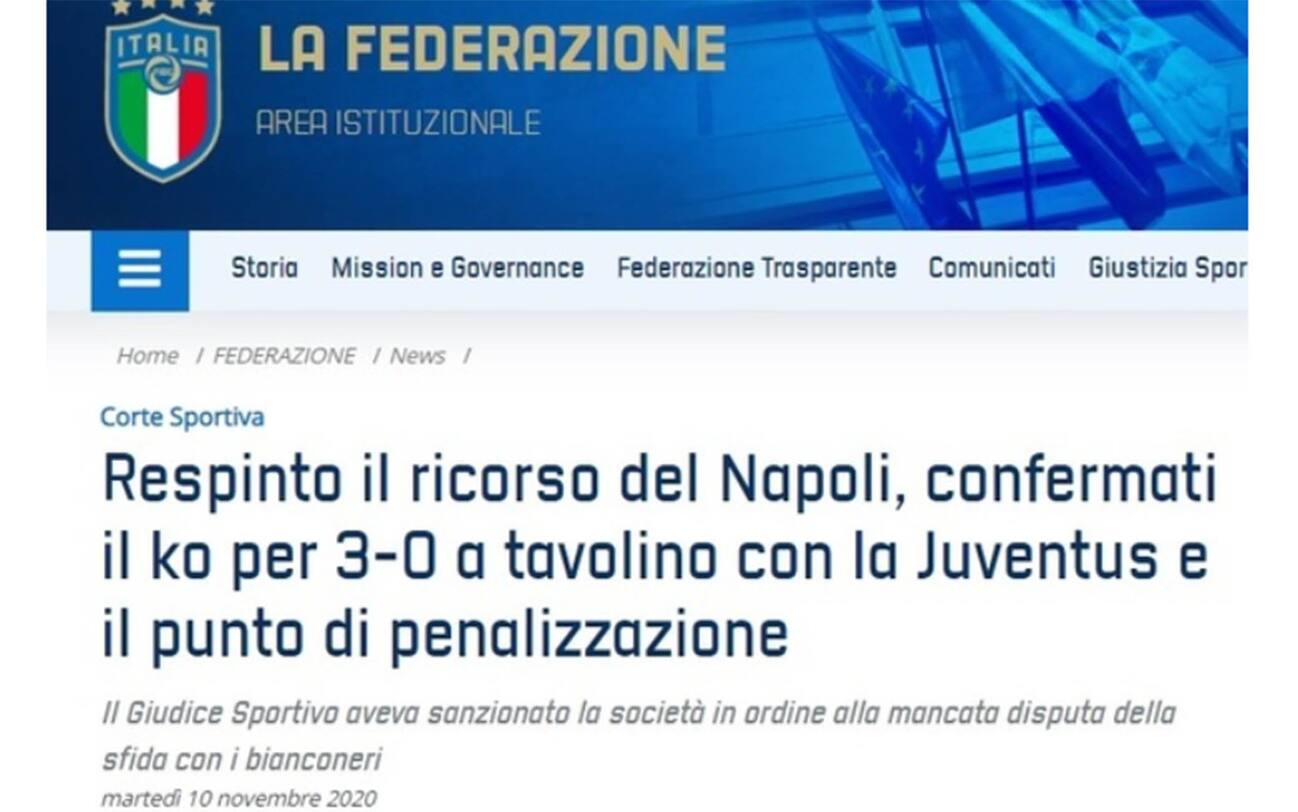 Juve Napoli, le motivazioni della sentenza del Coni sul ricorso Sky Sport