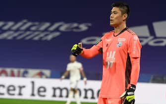 goalkeeper KAWASHIMA Eiji Strasbourg during the French L1 football match between Olympique Lyonnais and Racing Club Strasbourg Alsace at the Groupama Stadium in Decines-Charpieu, near Lyon, central-eastern France on February 6, 2021.//ALLILIMOURAD_allili2218/2102071117/Credit:ALLILI MOURAD/SIPA/2102071133