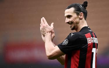 MILAN, ITALY - February 07, 2021: Zlatan Ibrahimovic of AC Milan gestures during the Serie A football match between AC Milan and FC Crotone. (Photo by NicolÃ² Campo/Sipa USA)