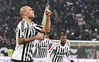 Simone Zaza of Juventus exults after scoring the winning goal of 1-0 during the italian serie A soccer match Juventus FC - SSC Napoli at Juventus Stadium, Turin, 13 February 2016. ANSA / ANDREA DI MARCO