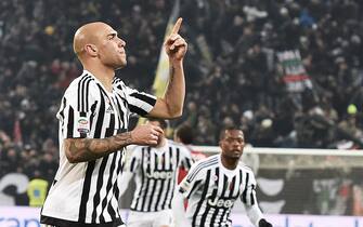 Simone Zaza of Juventus exults after scoring the winning goal of 1-0 during the italian serie A soccer match Juventus FC - SSC Napoli at Juventus Stadium, Turin, 13 February 2016. ANSA / ANDREA DI MARCO

