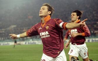 25 Nov 1999:  Joy for Roma scorer Francesco Totti during the UEFA Cup third round first leg match against Newcastle United at the Stadio Olimpico in Rome. Roma won 1-0. \ Mandatory Credit: Alex Livesey /Allsport