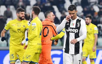 Juventus' Cristiano Ronaldo disappointed during the Italian Serie A soccer match Juventus FC vs AC Chievo Verona at Allianz stadium in Turin, Italy, 21 Genuary 2019 ANSA/ALESSANDRO DI MARCO