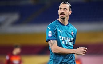 Zlatan Ibrahimovic of Milan reacts during the Italian championship Serie A football match between AS Roma and AC Milan on February 28, 2021 at Stadio Olimpico in Rome, Italy - Photo Federico Proietti / DPPI / LiveMedia
