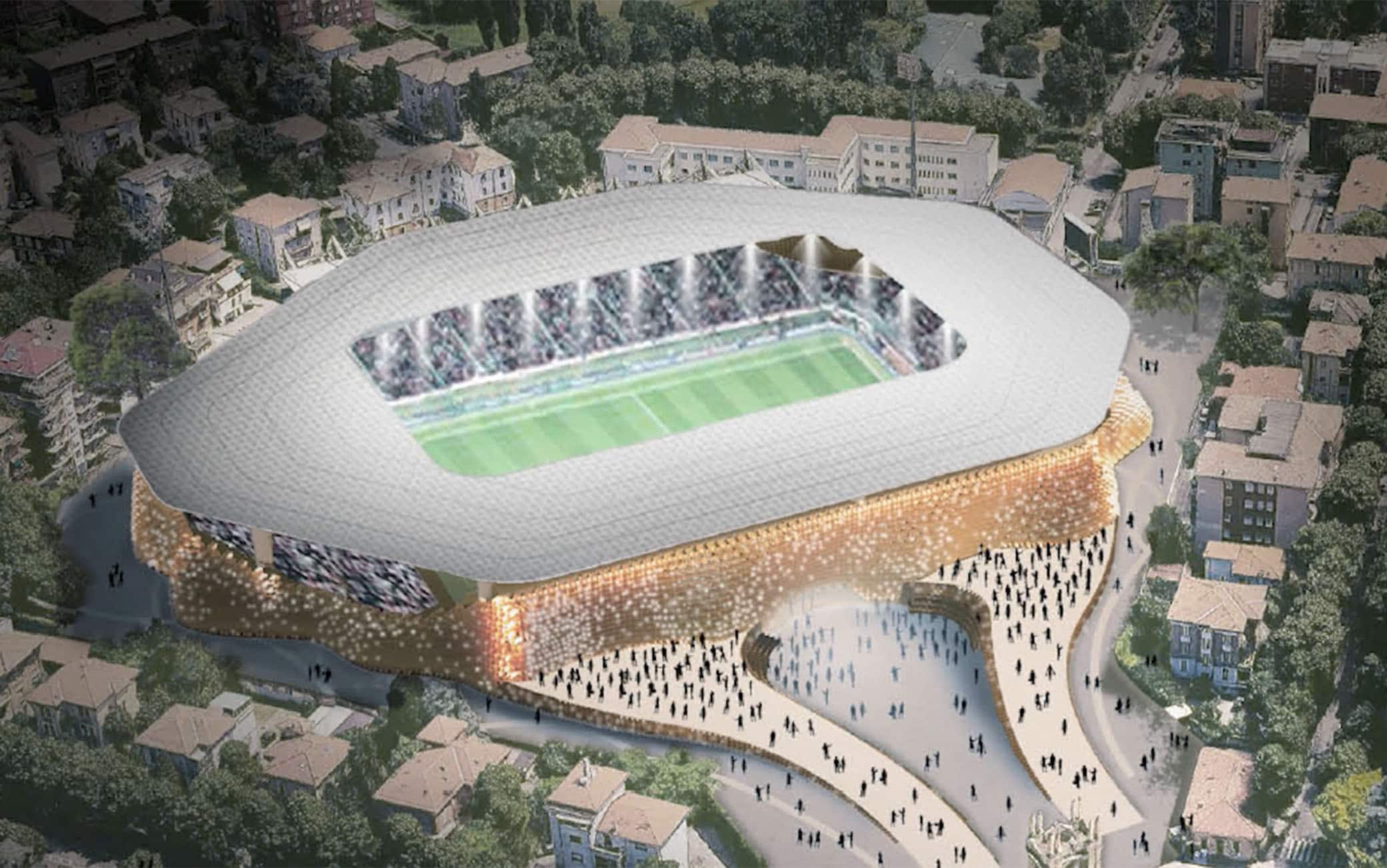 Una panoramica del nuovo stadio Tardini mostrata nel progetto
