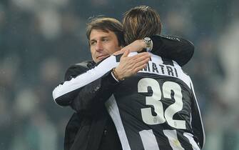 Italian head coach of Juventus, Antonio Conte (L), celebrates the victory with his Italial forward Alessandro Matri at the end of the Italian Serie A soccer match Juventus FC vs Udinese Calcio at Juventus Stadium in Turin, Italy, 19 January 2013.
ANSA/DI MARCO