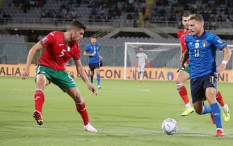 Ciro Immobile of Italy, Petko Hristov of Bulgaria during the FIFA World Cup Qatar 2022, Qualifiers Group C football match between Italy and Bulgaria on September 2, 2022 at Artemio Franchi stadium in Firenze, Italy