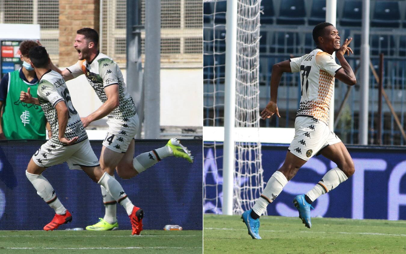 L'esultanza di Henry e Okereke dopo i gol all'Empoli Henry-Okereke