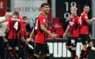 AC Milan’s Brahim Diaz jubilates after scoring goal of 1 to 0 during the Italian serie A soccer match between AC Milan and Venezia at Giuseppe Meazza stadium in Milan, 22 September 2021.
ANSA / MATTEO BAZZI