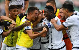Soccer: Serie A; Venezia FC vs Spezia Calcio Mehdi Bourabia (Spezia Calcio) celebrates after scoring a goal 1-2 during the Italian football Serie A match Venezia FC vs Spezia Calcio at the Pier Luigi Penzo stadium in Venice, Italy, 19 September 2021
ANSA/ALESSIO MARINI