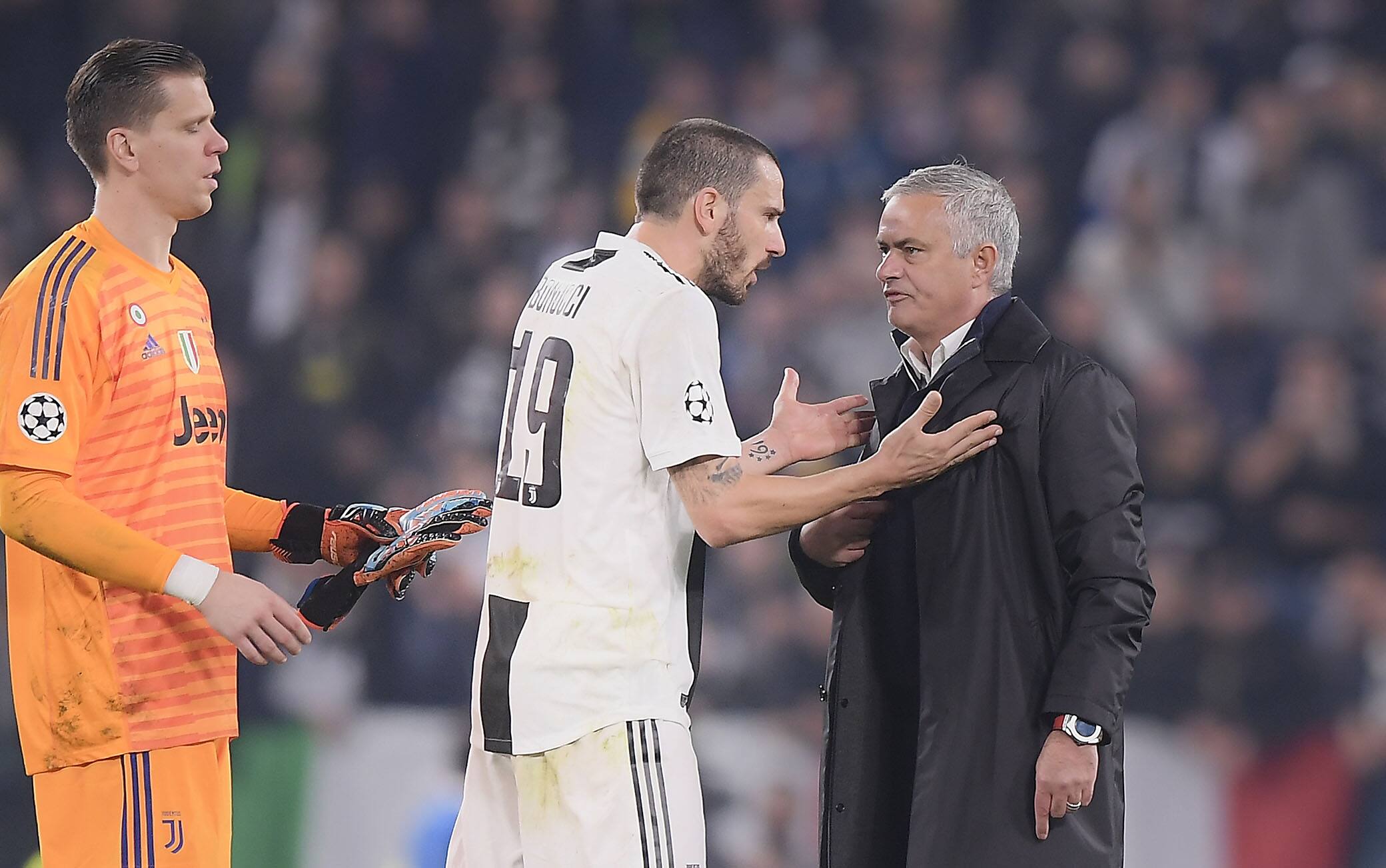 Bonucci e Mourinho dopo un Juventus-Man Utd di Champions