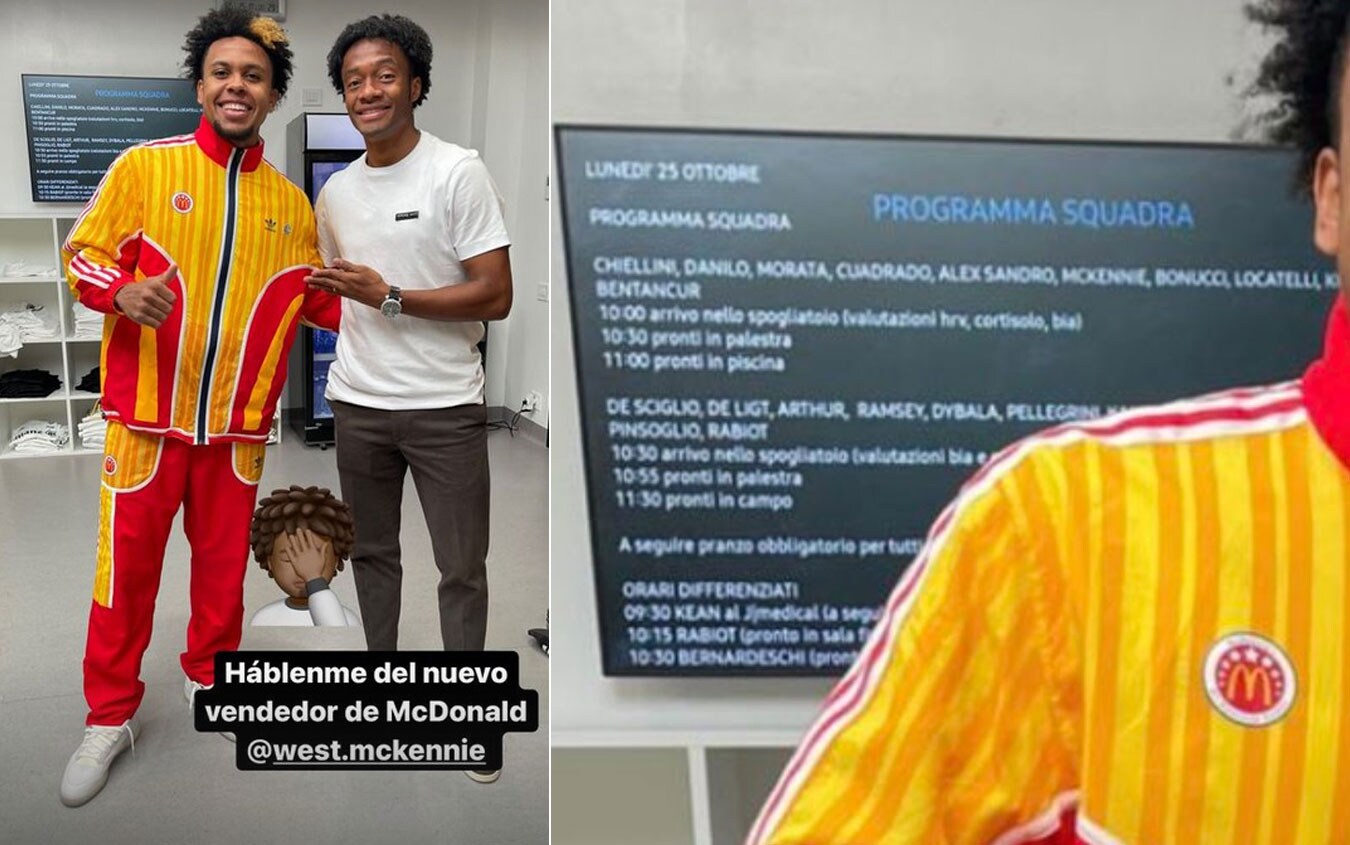 La foto pubblicata da Cuadrado su Instagram con il dettaglio della lavagna alle spalle di McKennie Cuadrado McKennie