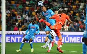 Napoli’s Amir Rrahmani (L) scores the goal during the Italian Serie A soccer match Udinese Calcio vs SSC Napoli at the Friuli - Dacia Arena stadium in Udine, Italy, 20 September 2021. ANSA/GABRIELE MENIS