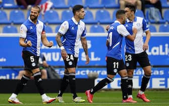 Victor Laguardia of Deportivo Alaves celebrates his goal during the La Liga match between Deportivo Alaves v Atletico de Madrid played at Mendizorroza Stadium on September 25, 2021 in Vitoria, Spain. (Photo by PRESSINPHOTO)