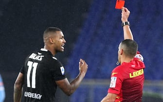 Marco Piccinini referee shows the red card to Udinese's Walace Souza Silva during the Italian Serie A soccer match SS Lazio vs Udinese Calcio at the Olimpico stadium in Rome, Italy, 02 December 2021. ANSA/FEDERICO PROIETTI