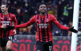 AC Milan’s Rafael Leao jubilates after scoring goal of 3 to 1 during the Italian serie A soccer match between AC Milan and As Roma at Giuseppe Meazza stadium in Milan,  6 January   2022.ANSA / MATTEO BAZZI
