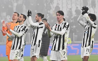 Players of Juventus celebrate the victory at the end of the italian Serie A soccer match Juventus FC vs Hellas Verona FC at the Allianz Stadium in Turin, Italy, 6 february 2022 ANSA/ALESSANDRO DI MARCO
