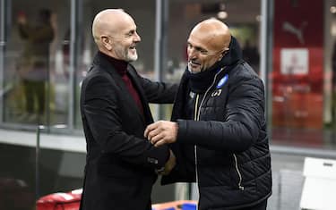MILAN, ITALY - December 19, 2021: Luciano Spalletti, head coach of SSC Napoli, shakes hands with Stefano Pioli, head coach of AC Milan, prior to the Serie A football match between AC Milan and SSC Napoli. (Photo by Nicolò Campo/Sipa USA)
