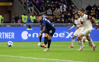 Inter Milan’s Lautaro Martinez scores goal of 1 to 0 during the Italian serie A soccer match between FC Inter  and Salernitana at Giuseppe Meazza stadium in Milan, 4 March 2022.
ANSA / MATTEO BAZZI