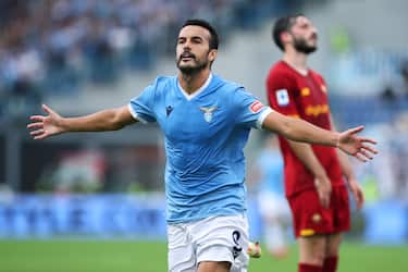Pedro Rodriguez of Lazio celebrates after scoring 2-0 goal during the Italian championship Serie A football match between SS Lazio and AS Roma on September 26, 2021 at Stadio Olimpico in Rome, Italy - Photo: Federico Proietti/DPPI/LiveMedia