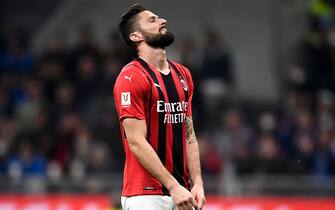 MILAN, ITALY - April 19, 2022: Olivier Giroud of AC Milan looks dejected during the Coppa Italia semi-final second leg football match between FC Internazionale and AC Milan. (Photo by Nicolò Campo/Sipa USA)