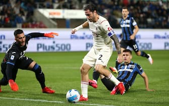 Bergamo, Italy, 3rd October 2021. Davide Calabria of AC Milan scores to give the side a 1-0 lead during the Serie A match at Gewiss Stadium, Bergamo. Picture credit should read: Jonathan Moscrop / Sportimage via PA Images