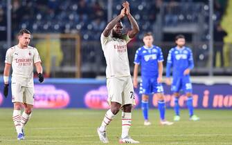 Franck Kessie (Milan) celebrates after scoring a goal  during  Empoli FC vs AC Milan, italian soccer Serie A match in Empoli, Italy, December 22 2021