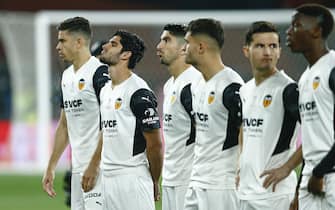 Goncalo Guedes, Carlos Soler of Valencia CF during the Copa del Rey match between Real Betis and Valencia CF played at La Cartuja Stadium on April 23, 2022 in Sevilla, Spain. (Photo by Antonio Pozo / PRESSINPHOTO)