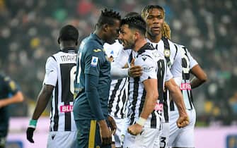 Torino's Wilfried Singo (L) and Udinese's Tolgay Arslan argue during the italian soccer Serie A match Udinese Calcio vs Torino FC at the Friuli - Dacia Arena stadium in Udine, Italy, 06 February 2022ANSA/ETTORE GRIFFONI