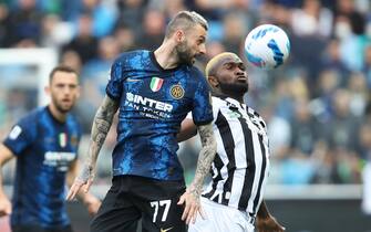 Udinese's Isaac Success (R) and Inter's Marcelo Brozovic in action during the Italian Serie A soccer match Udinese Calcio vs FC Internazionale at the Friuli - Dacia Arena stadium in Udine, Italy, 1 May 2022. ANSA/GABRIELE MENIS