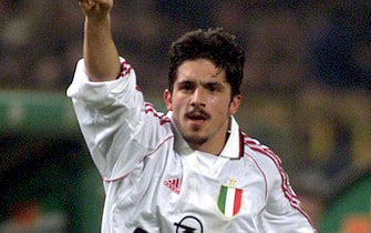 20000212 - BOLOGNA- SPR: CALCIO: BOLOGNA-MILAN. Gattuso esulta dopo il gol dell'1-0.                GIORGIO BENVENUTI        ANSA