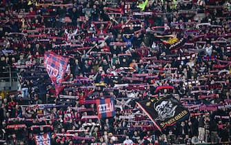 Bologna's supporters cheer during the Italian Serie A football match between Bologna and Inter Milan at the Renato Dall'Ara stadium in Bologna on April 27, 2022. (Photo by MIGUEL MEDINA / AFP) (Photo by MIGUEL MEDINA/AFP via Getty Images)
