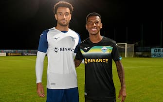 AURONZO DI CADORE, ITALY - JULY 19: Felipe Anderson and Marcos Antonio pose during the SS Lazio team presentation on July 19, 2022 in Auronzo di Cadore, Italy. (Photo by Marco Rosi - SS Lazio/Getty Images)