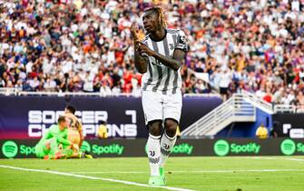 DALLAS, TX - JULY 26: Moise Kean of Juventus celebrates 1-1 goal during the preseason match between Barcelona and Juventus at Cotton Bowl on July 26, 2022 in Dallas, Texas. (Photo by Daniele Badolato - Juventus FC/Juventus FC via Getty Images)