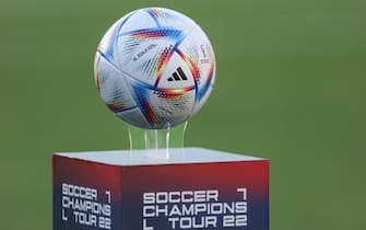 DALLAS, TX - JULY 26: Soccer ball on display prior to the match between FC Barcelona and Juventus on July 26, 2022 at Cotton Bowl Stadium in Dallas, TX. (Photo by George Walker/Icon Sportswire via Getty Images)