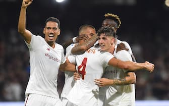 Bryan Cristante ( AS. Roma) celebrates after scoring goal  during the Serie A 2022/23 match between US Salernitana1919 and AS Roma at Arechi Stadium in Salerno, Italy on August 14, 2022.  (Photo by Agostino Gemito/Pacific Press/Sipa USA)