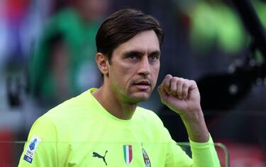 Milano, Italy. 13th Aug, 2022. Ciprian Tatarusanu of Ac Milan during warm up before the Serie A match beetween Ac Milan and Udinese Calcio at Stadio Giuseppe Meazza on August 13, 2022 in Milano, Italy . Credit: Marco Canoniero/Alamy Live News