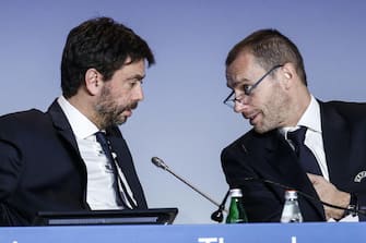 Andrea Agnelli (left) and Uefa president Aleksander Ceferin (right) during the 43rd UEFA Congress in Rome on 7 february 2019. ANSA/FABIO FRUSTACI