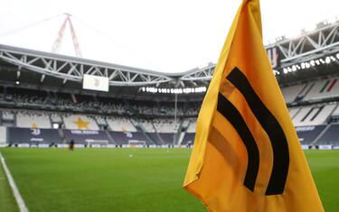 A Juventus branded corner flag pictured in this general view of the stadium prior to the UEFA Womens Champions League match at Juventus Stadium, Turin. Picture date: 9th December 2020. Picture credit should read: Jonathan Moscrop/Sportimage via PA Images