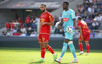10 Himad ABDELLI (sco) - 30 Yahia FOFANA (sco) during the Ligue 1 Uber Eats match between Toulouse FC and Angers SCO at Stadium Municipal on October 16, 2022 in Toulouse, France. (Photo by Romain Perrocheau/FEP/Icon Sport/Sipa USA) - Photo by Icon Sport/Sipa USA