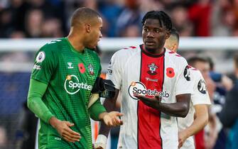 Southampton goalkeeper Gavin Bazunu and Mohammed Salisu at full time during the Premier League match at St. Mary's Stadium, Southampton. Picture date: Sunday November 6, 2022.