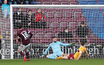 Andrew Halliday of Heart of Midlothian scores their first goal during the Cinch Premiership match at Tynecastle Park, Edinburgh
Picture by Fred Palmer/Focus Images/Sipa USA 07510556226
29/01/2022