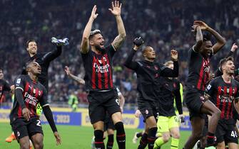 AC Milan’s players jubilate after winning  the Italian serie A soccer match between AC Milan and Juventus at Giuseppe Meazza stadium in Milan, 8 October  2022.
ANSA / MATTEO BAZZI