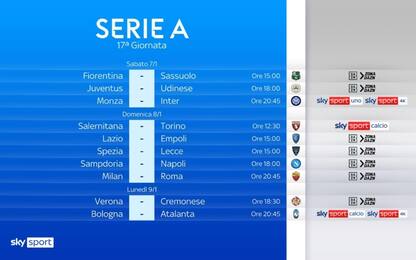 Serie A, orari e programma della 17^ giornata
